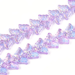 Glass Butterfly Beads with an iridescent finish, ideal for jewellery making, earrings, bracelets and craft projects.