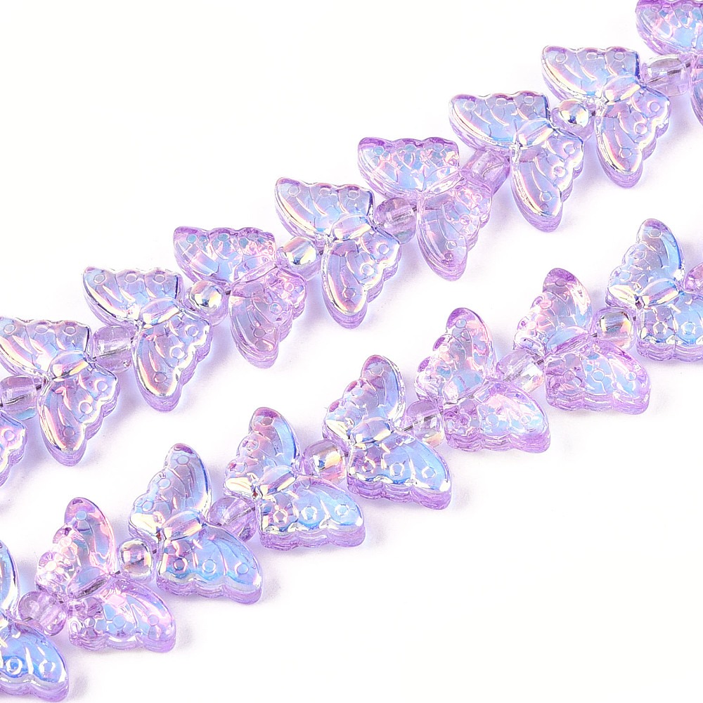 Glass Butterfly Beads with an iridescent finish, ideal for jewellery making, earrings, bracelets and craft projects.