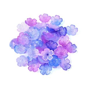 Blue, pink and purple translucent flower beads for jewellery making, floral crafts and handmade accessories.