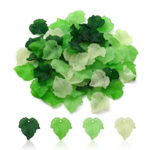 80 piece green lucite leaf bead collection in four frosted shades for Beaded Forever Flowers and jewellery making