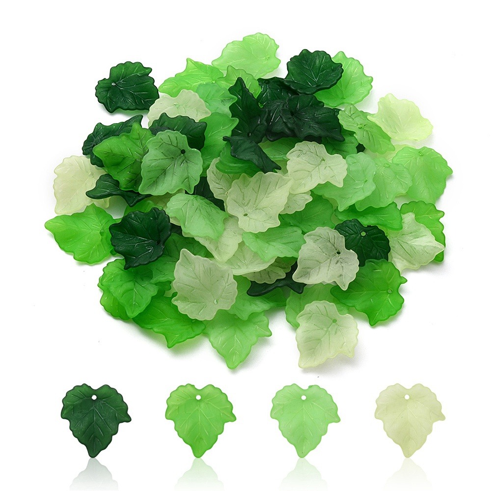 80 piece green lucite leaf bead collection in four frosted shades for Beaded Forever Flowers and jewellery making