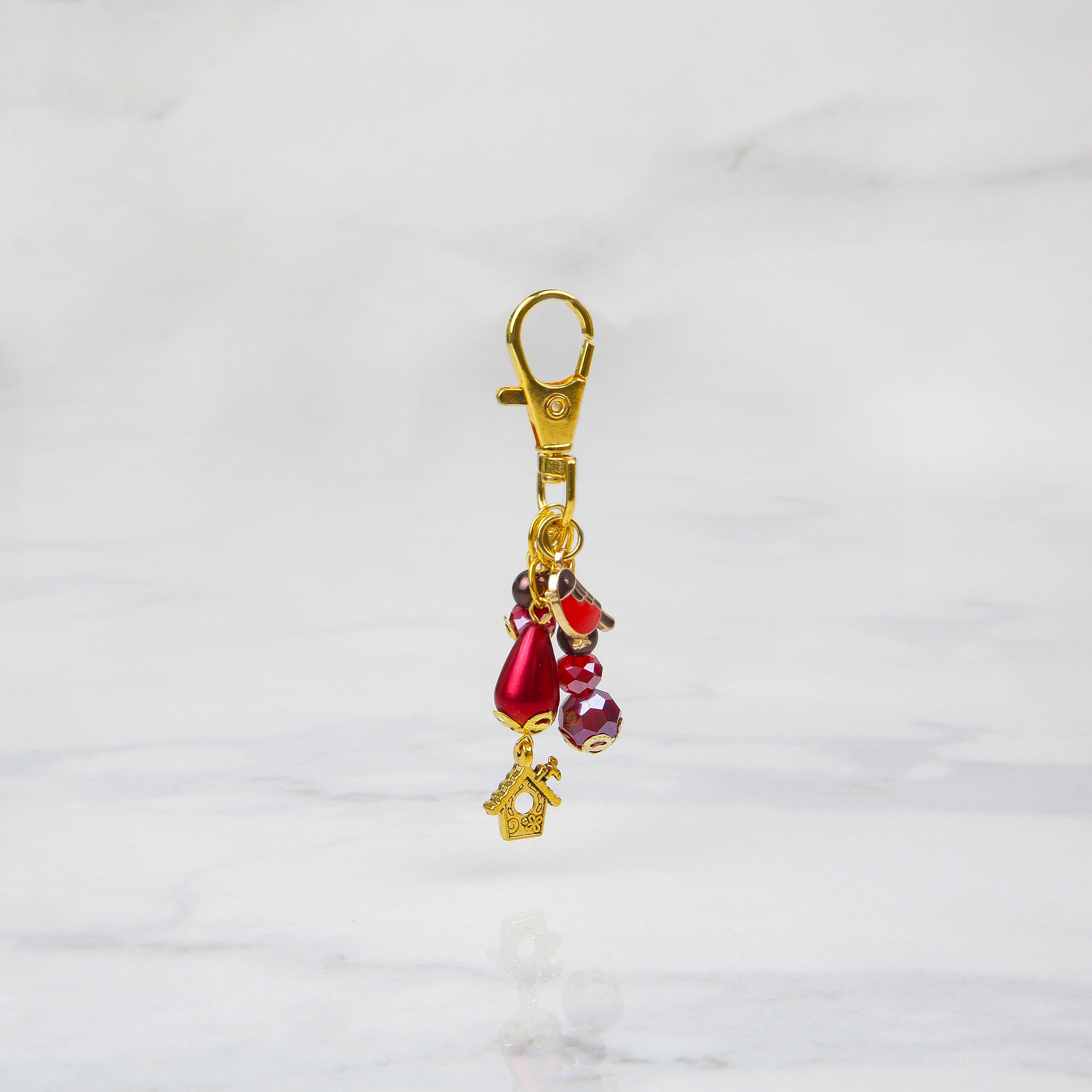 Robin Bag Charm, festive kit in red and gold tones