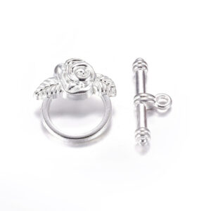 Rose toggle clasp in Silver with floral ring and bar fastening for handmade jewellery