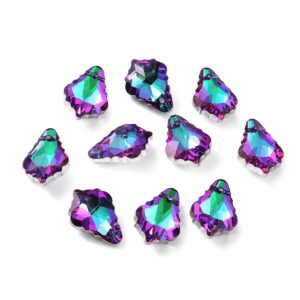 Top drilled faceted glass leaf beads with an AB electroplated finish, available in blue, clear, green, purple and pink. TD1