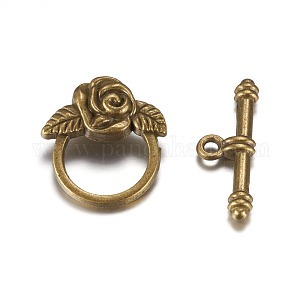 Antique brass rose toggle clasp with floral ring and bar fastening for handmade jewellery