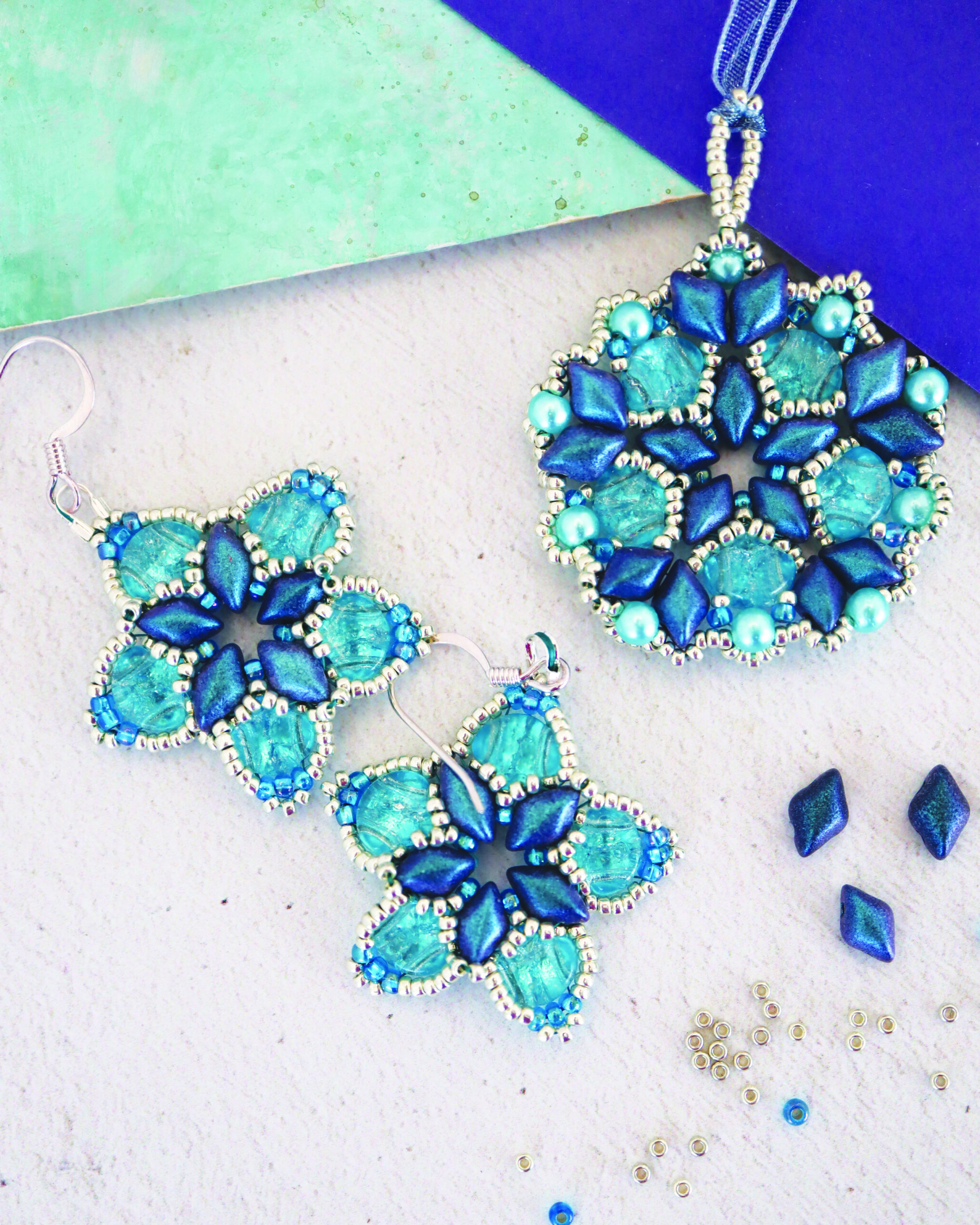 Riverside Bead Box Glimmer Snowflake pendant and earrings beading kit