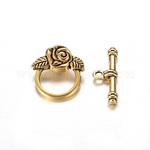 Gold rose toggle clasp with floral ring and bar fastening for handmade jewellery
