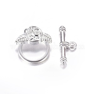 Silver rose toggle clasp with floral ring and bar fastening for handmade jewellery